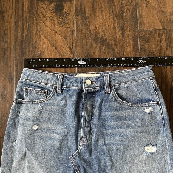 Reformation Retooled Distressed Blue Denim Mini Skirt Salton Wash Size 29 LY397 - Picture 3 of 10